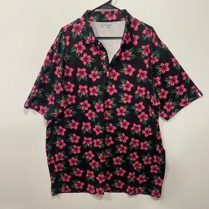 U Suck at Golf‎ Mens 3XL Black Pink Floral Print Short Sleeve Polo Shirt